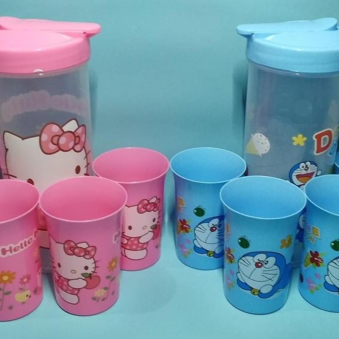 Teko Set Beranak Plastik Termos Unik-Lucu,Teko Set + 4 Gelas