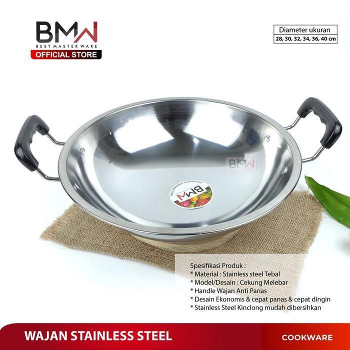 Wajan Kuali Wok Pan Penggorengan Stainless Steel Tebal Anti Lengket