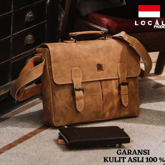 Messenger Bag Briefcase Leather Pria Tas Laptop Kerja Kantor Kulit Ch