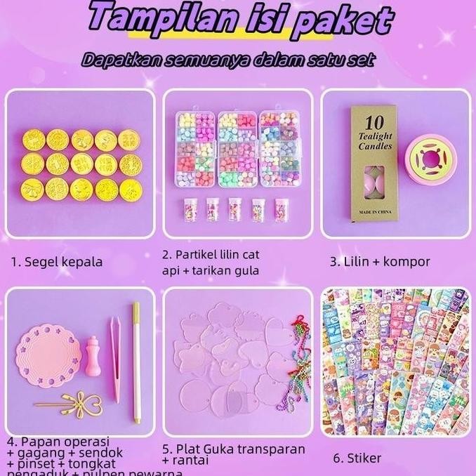 

DIY 3-In-1 Set Fire Paint Sealing Wax Set Jelly Wax Mainan Penghilang Stres DIY Sticker Gantungan Kunci Akrilik Set Wax Seal Stamp Set Kit