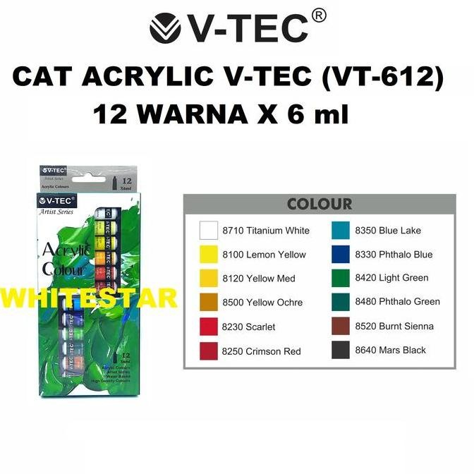 

Cat Acrylic Colours Set V-Tec 12 Warna 6 Ml