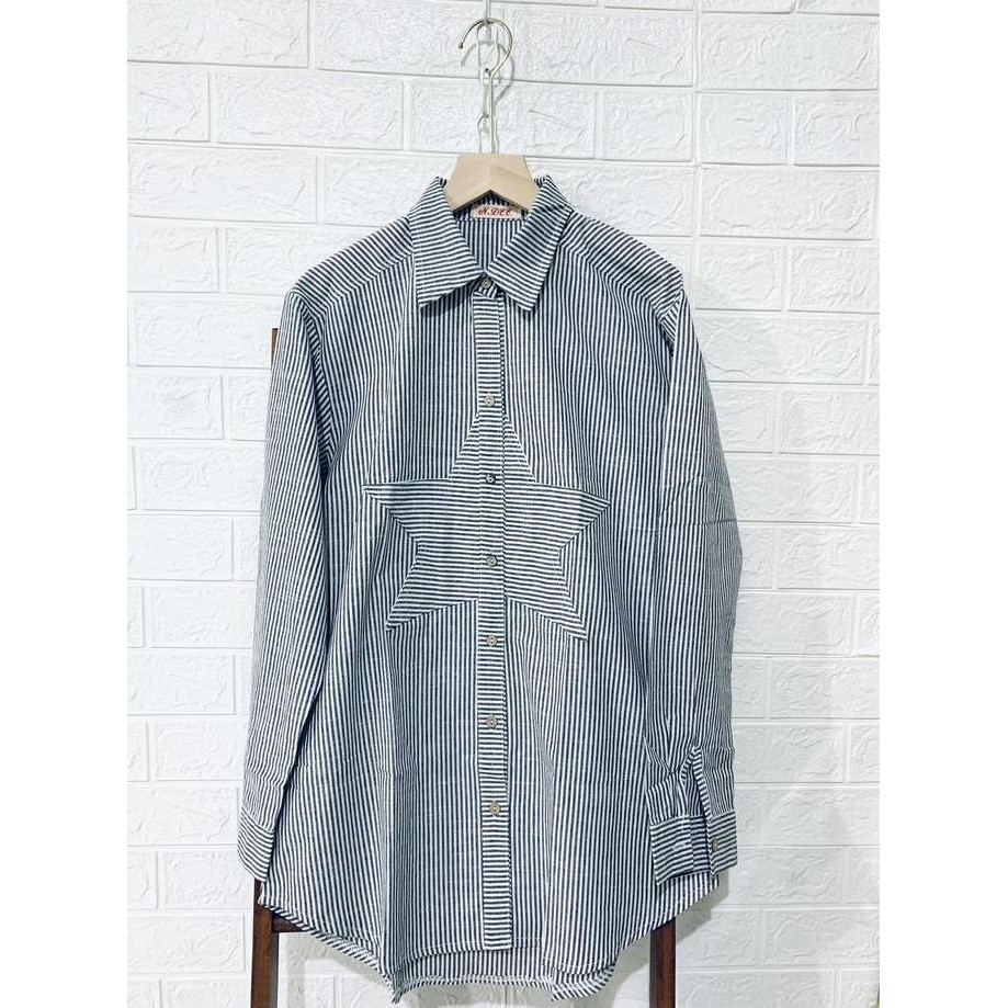 New Tunik Stripe Star Kemeja Busui Import Linen Katun