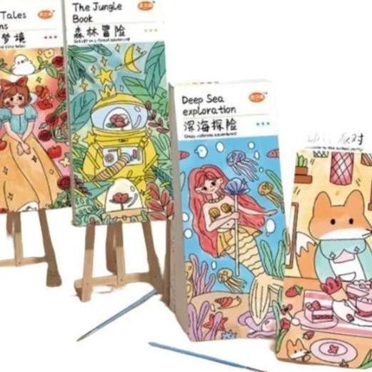 

Shercoll - Set Buku Lukis Portable / Paket Alat Lukis Watercolor Painting Kit / Painting Book Kartun