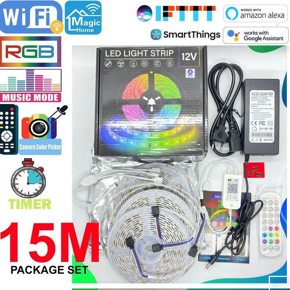 LED Strip 15 Meter RGB 5050 TRIPLEDI Lampu Hias Dekorasi Plafon Rumah 450 LEDs 900 LEDs Bluetooth Al