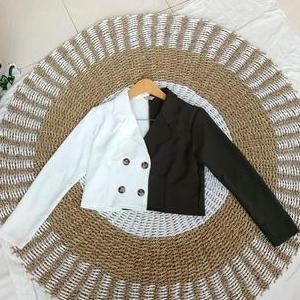 BLAZER TWO TONE WANITA/BLAZER WANITA BAHAN SCUBA Tebal/BLAZER CROP Kancing Panjang PS