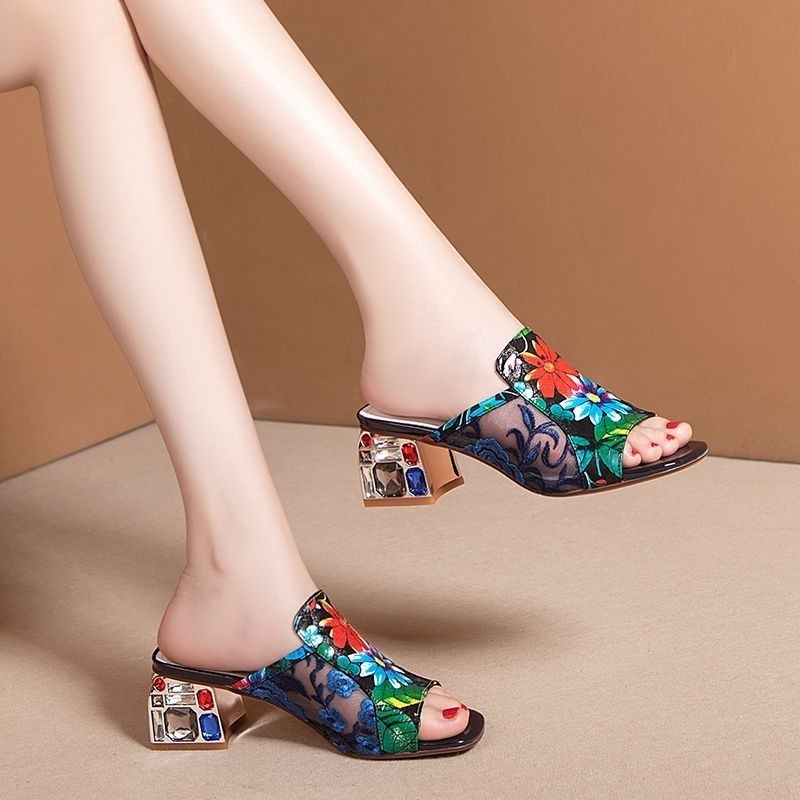 Sandal Kulit Asli Wanita Berkualitas Tinggi Sandal Hak Tinggi Hak Tebal Hak Tinggi