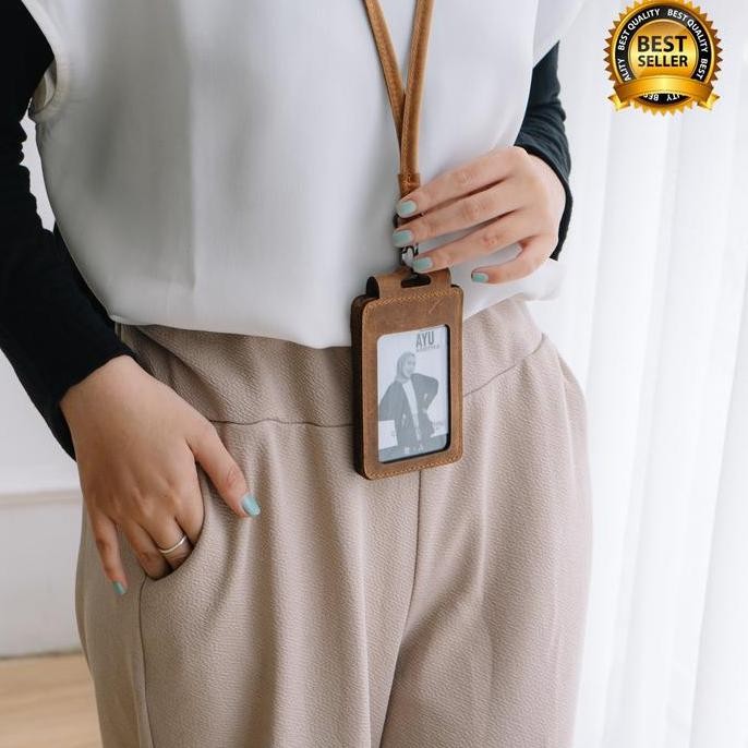 

Gantungan Kartu Id Card Lanyard Id Card Magnet 2 Sisi Kulit Sapi Asli Foto