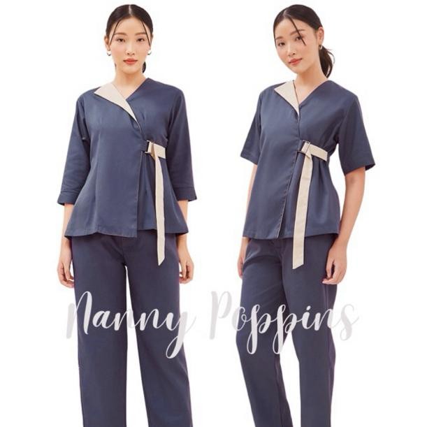 Steel Grey-Beige Uniform/Seragam terapis/klinik spa/ Seragam suster/ Nanny Uniform