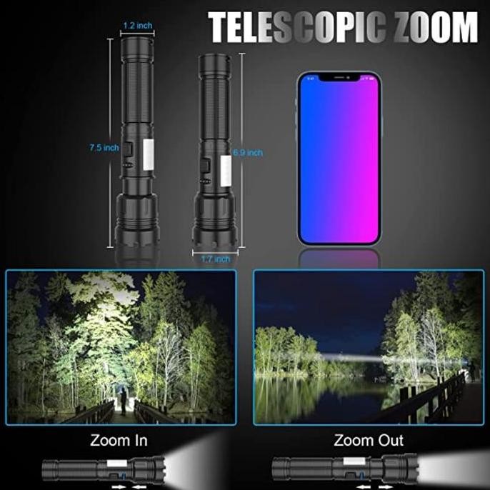 Senter LED XHP70 Jarak Jauh Super Terang /senter terang jarak jauh/senter police swat lampu/senter s