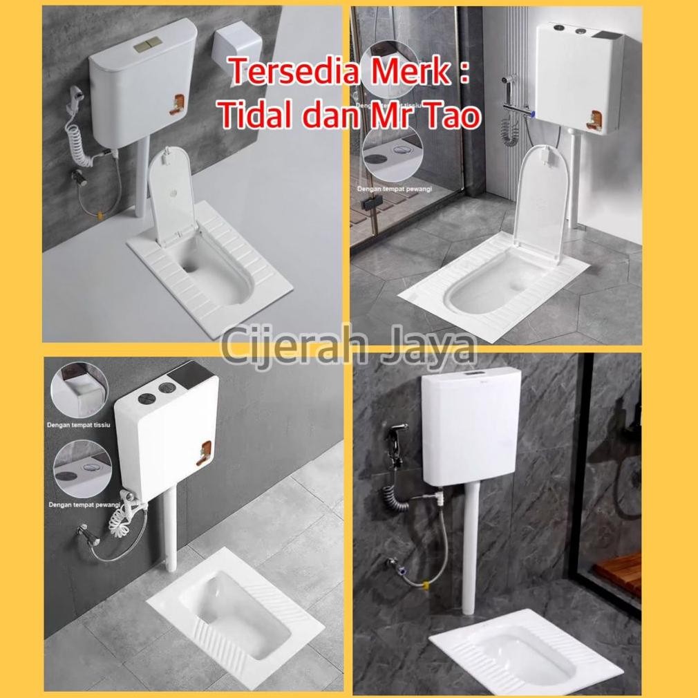 KLOSET JONGKOK OTOMATIS  / CLOSET JONGKOK FLUSH KOMPLIT SET PUTIH  / KLOSET JONGKOK PAKAI TUTUP PAKA