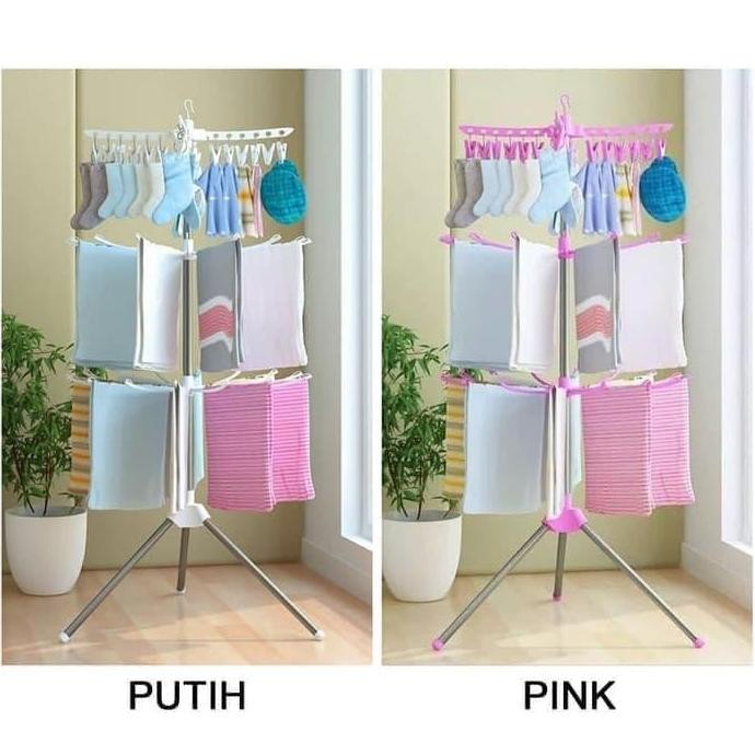 SALE! RAK JEMURAN BAYI 3 SUSUN MODEL PUTAR RAK JEMURAN PAKAIAN PORTABLE MINIMALIS