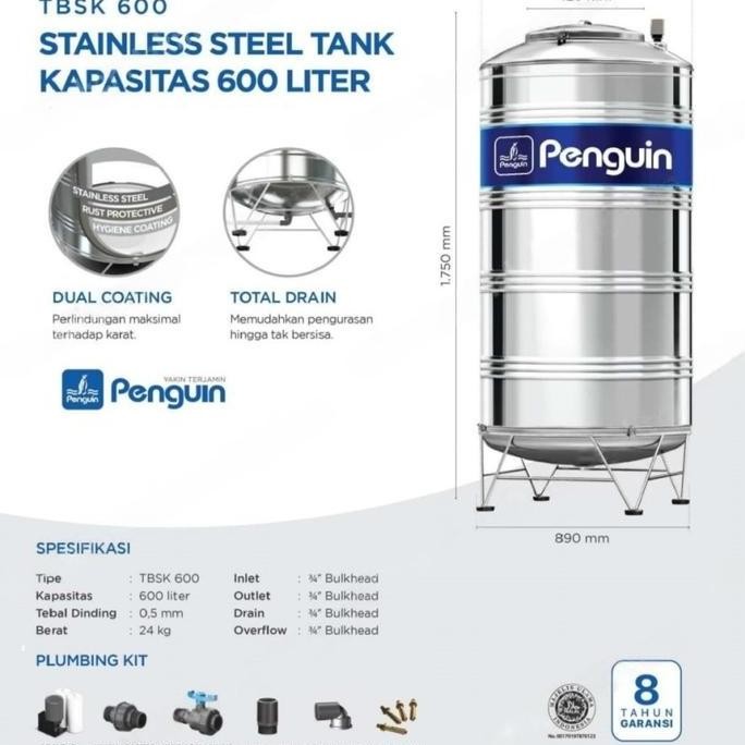 Tangki Air Stainless Penguin Tbsk 500 Liter - Toren Tandon Pinguin