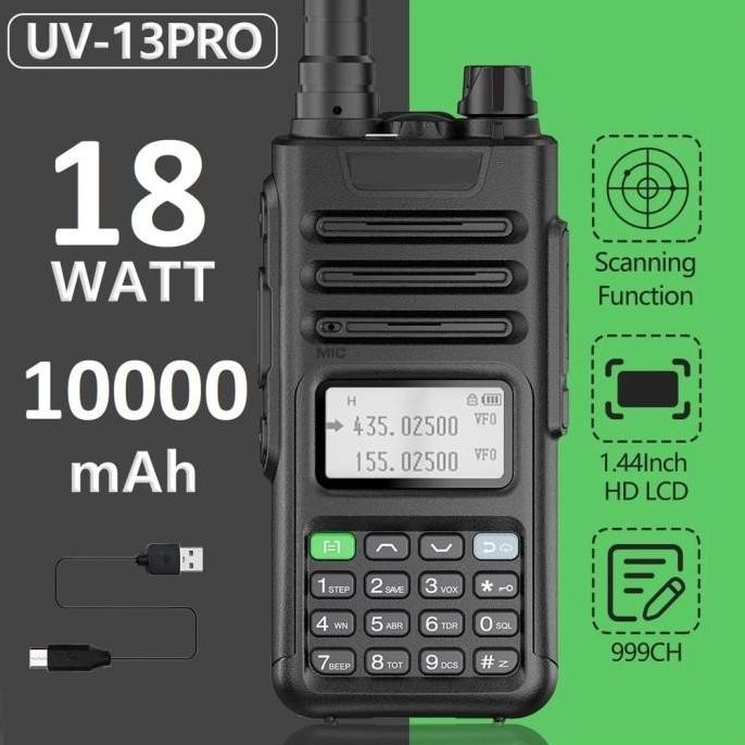 Ht Handy Talky Jangkauan Luas 50Km Uv-13 Pro 18W Baterei Jumbo 10000M