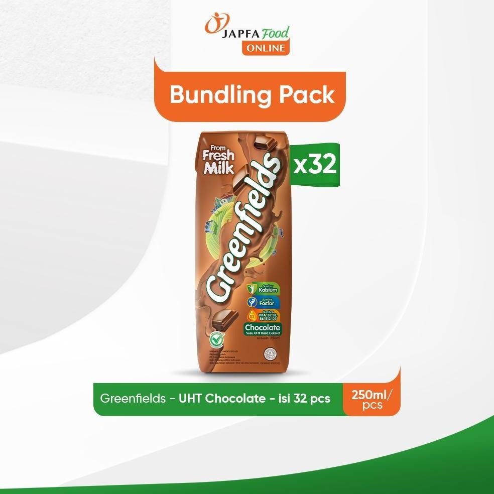 

NO_MORE Greenfields Susu UHT Chocolate 250 ml - Isi 32 pcs - 100% Fresh Milk dari Greenfields Farm