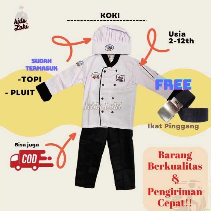 baju koki anak seragam profesi anak stelan seragam baju koki chef anak baju koki anak warna hitam pu