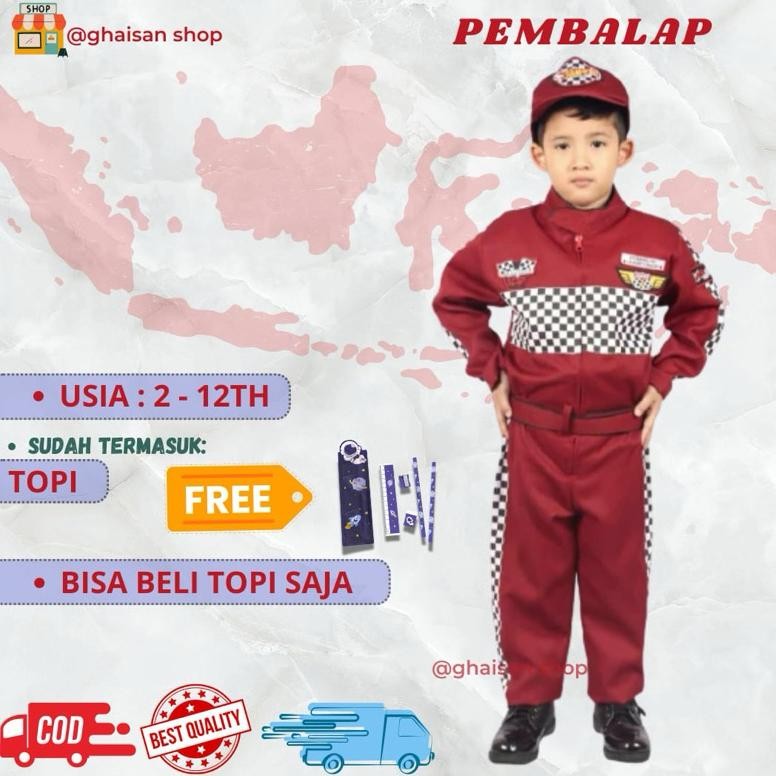 baju anak laki-laki baju pembalap anak profesi anak baju kostum anak pembalap merah