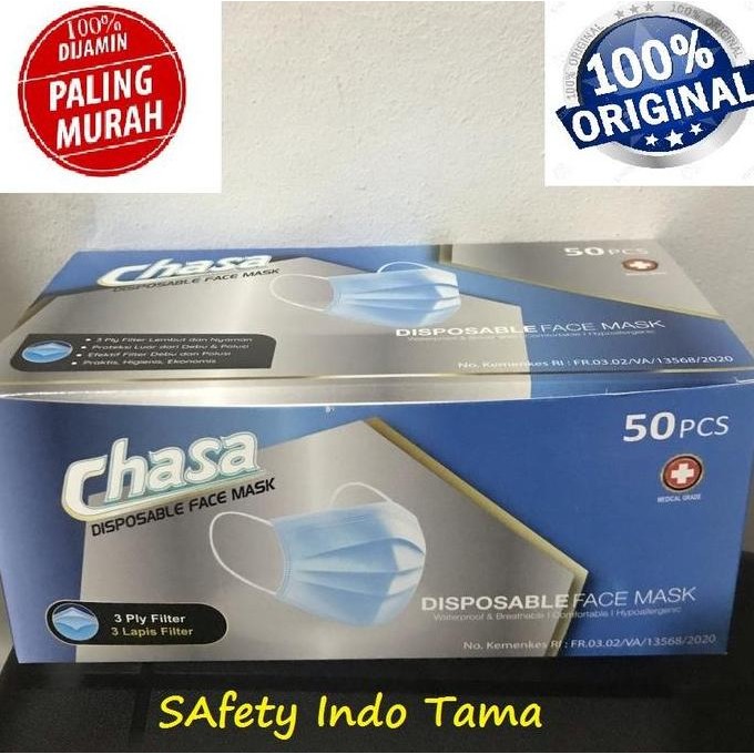 Masker Medis Tebal 3 Ply Isi 50 Pcs Embos Chasa Kemenkes Murah
