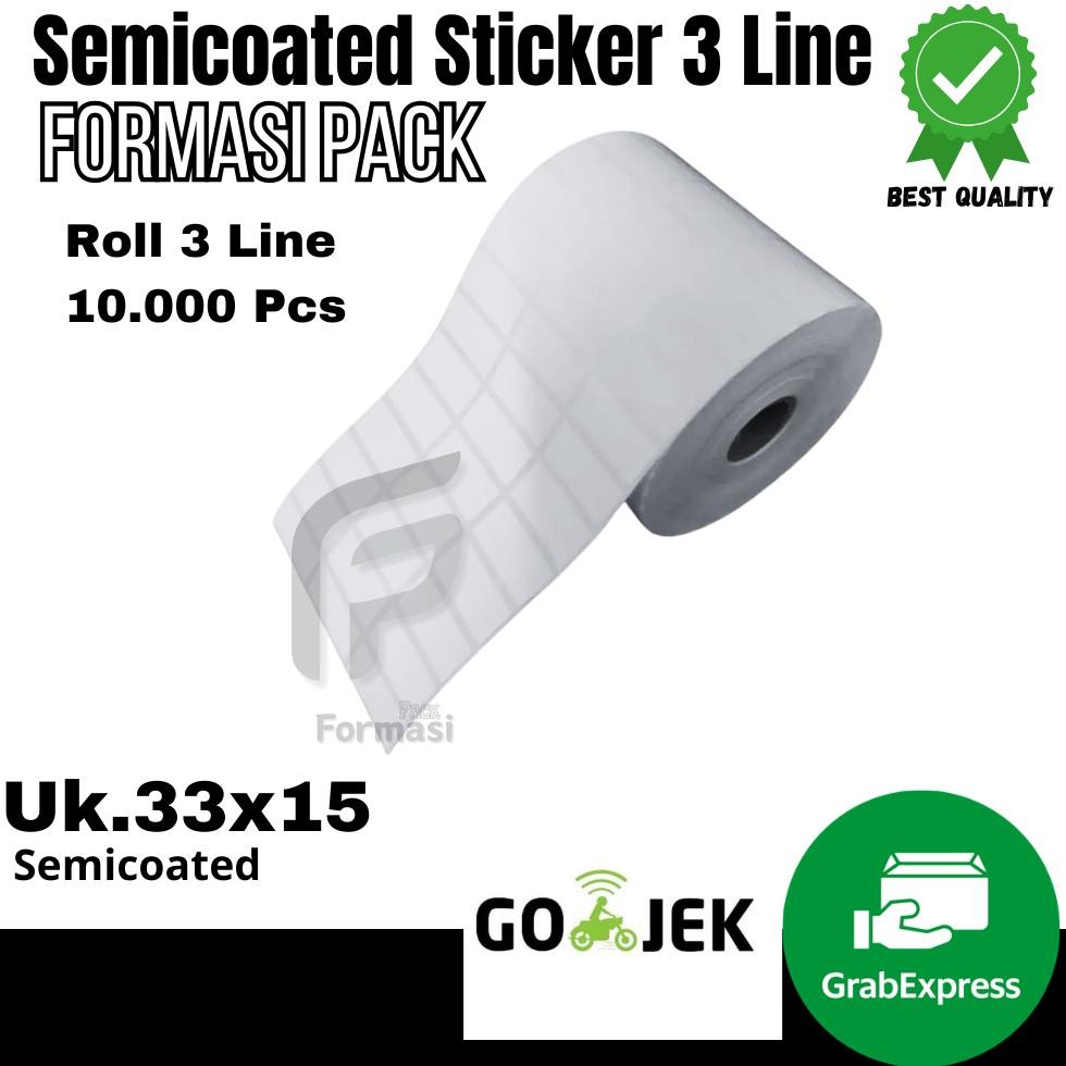 

LABEL SEMICOATED (BUKAN THERMAL) 33 x 15 mm 3 Line, Stiker Printer Barcode, Core 1 Inch isi 10000 Pcs Nugi