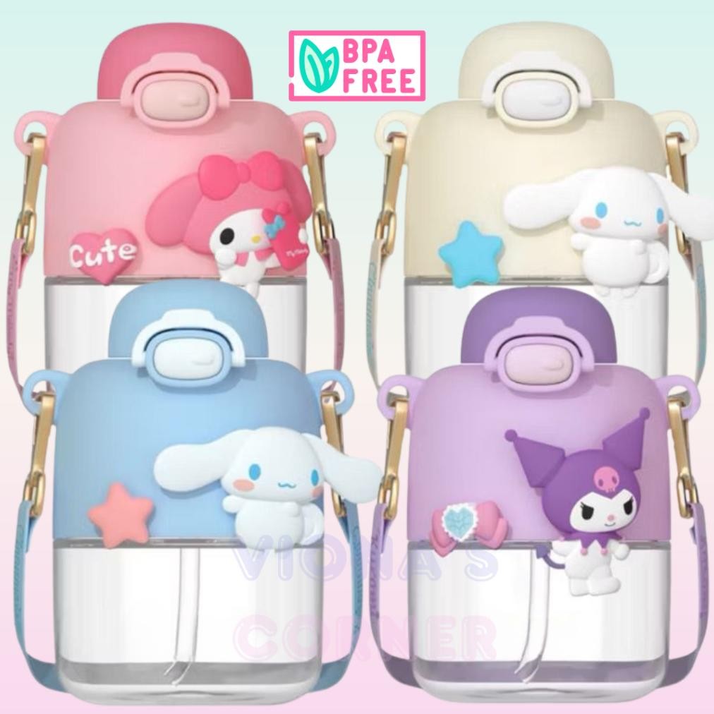 Botol Minum Sanrio Tempat Minum Kuromi Cinnnamoroll Melody Lucu Tali Panjang Tumbler Anak Perempuan 