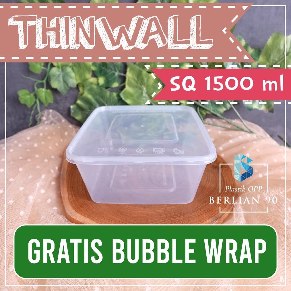 Thinwall Square 1500 ml Food Container Kotak Makanan Plastik Thinwall Besar Nugi