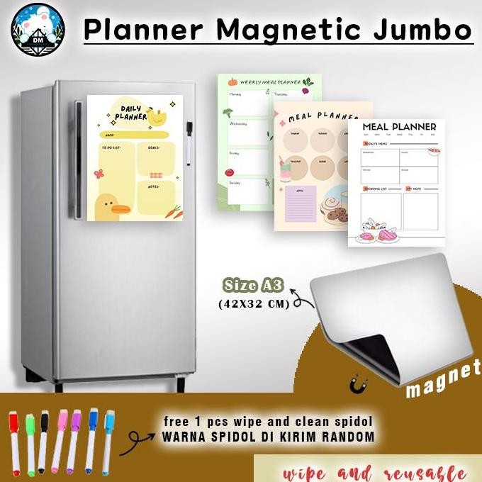 

Tersedia Planner Magnet Jumbo A3 - Sticky Notes Memo Jadwal Tempel Aesthetic