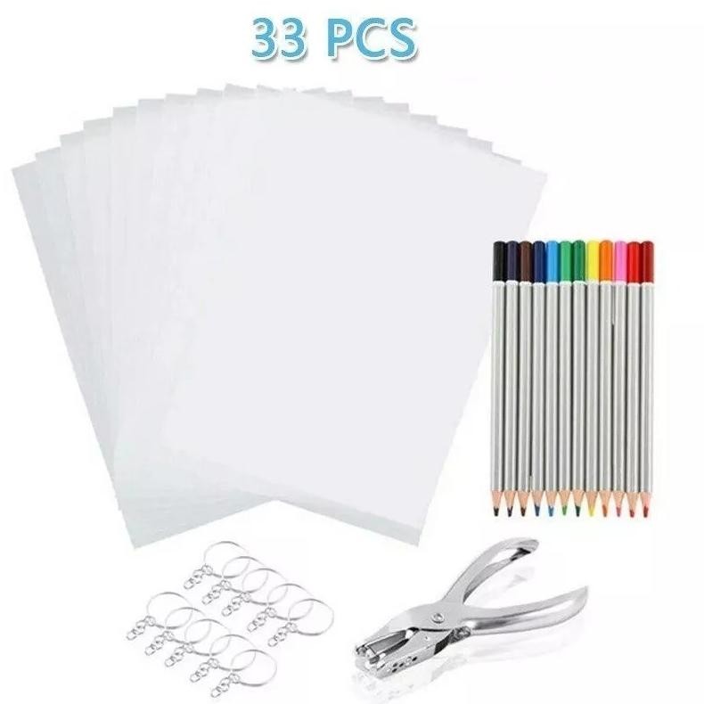 

1SET (33pcs) DIY Shrinky Dink Plastic / Heat Shrink Plastic Sheet / Printable Shrinky Dink Plastic Nugi