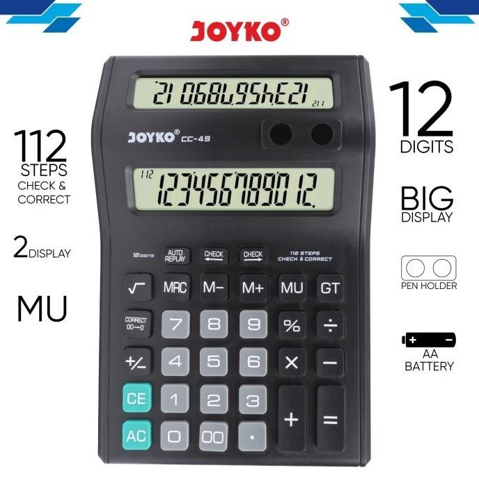 

Kalkulator JOYKO CC 49 - Calculator 2 Display Layar Check Correct CC49 12 Digit Nugi