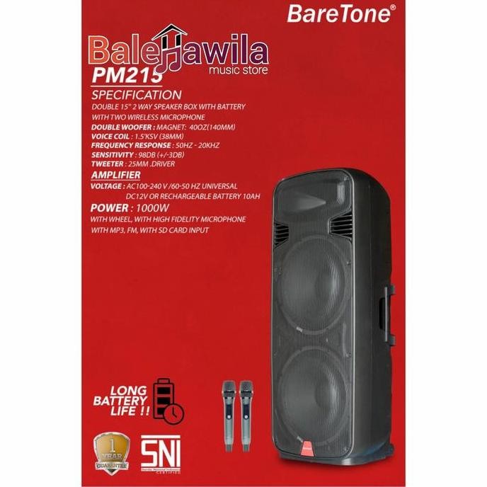Baretone Speaker Portable Baretone Pm215 Double 15Inch 2Way 1000W