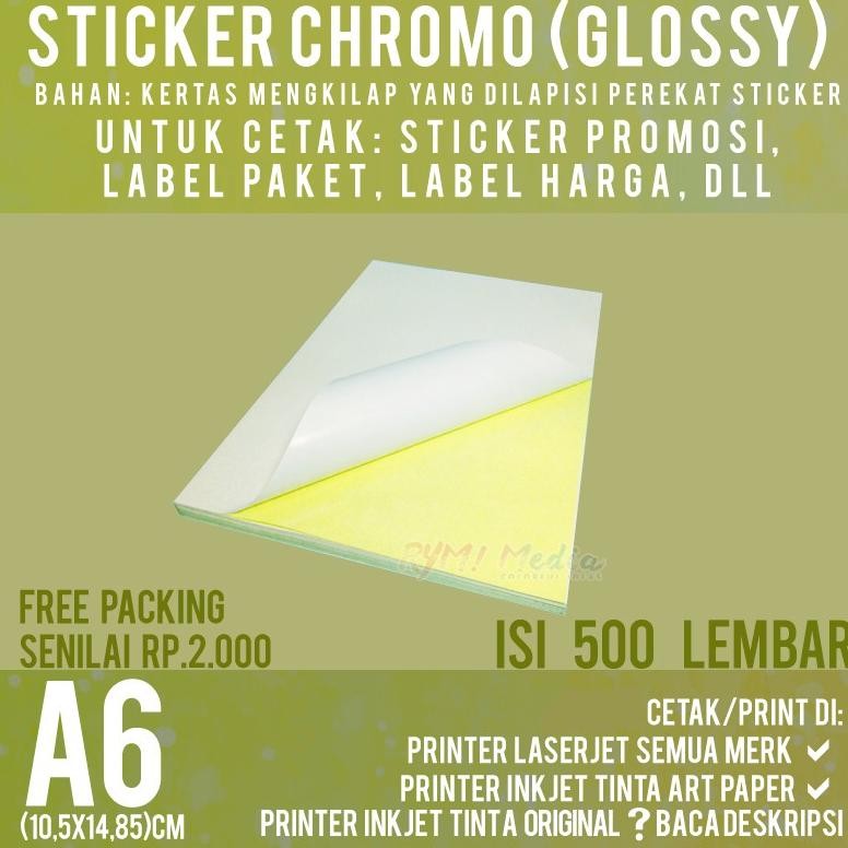 

500 Lembar Sticker Chromo A6 / Kertas Stiker Glossy Mengkilap A6 1 Rim Nugi