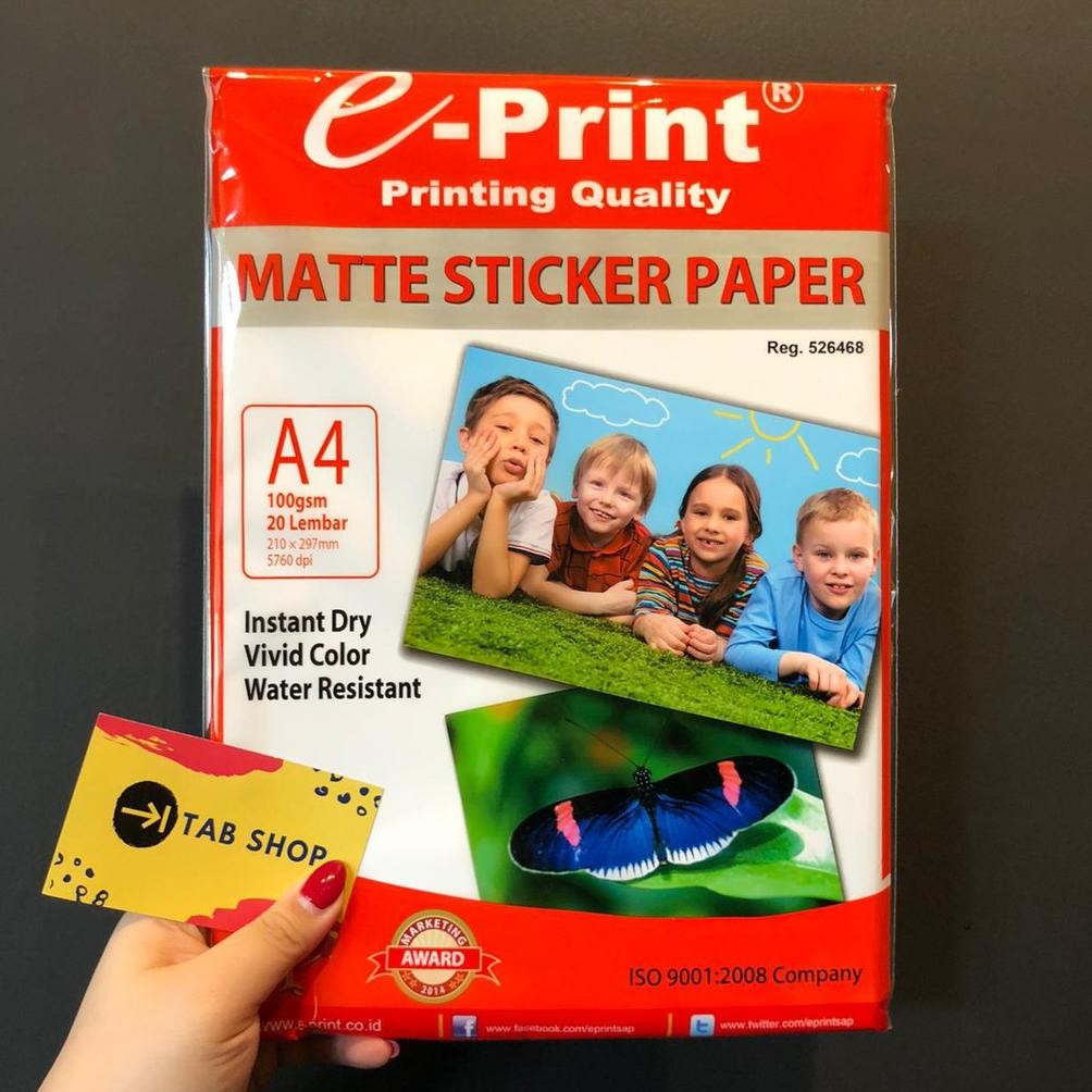 

TAB SHOP - EPRINT KERTAS STIKER DOFF A4 100 GSM - E-PRINT MATTE STICKER PAPER A4 100 GSM 20 SHEETS Nugi