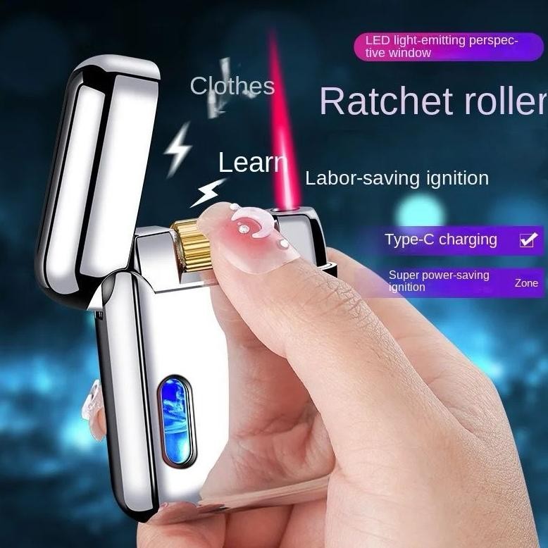 Korek Api Bara Gas Torch Metal LED Electric USB C Ignite Lighter Gift Nugi