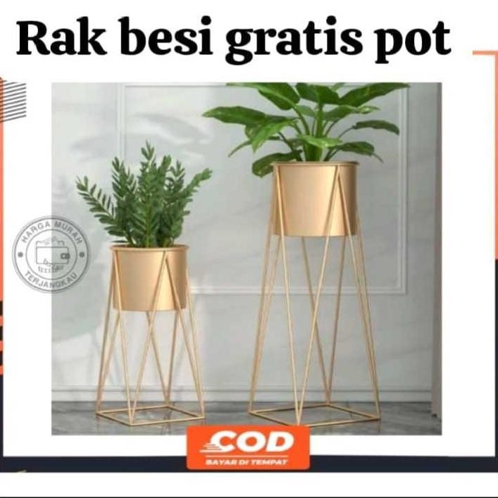 PAKET RAK BESI DAN POT NYA/Pot Bunga Besi/1 Set Isi  2 Standing Pot ALas Persegi/Standing Pot Murah/