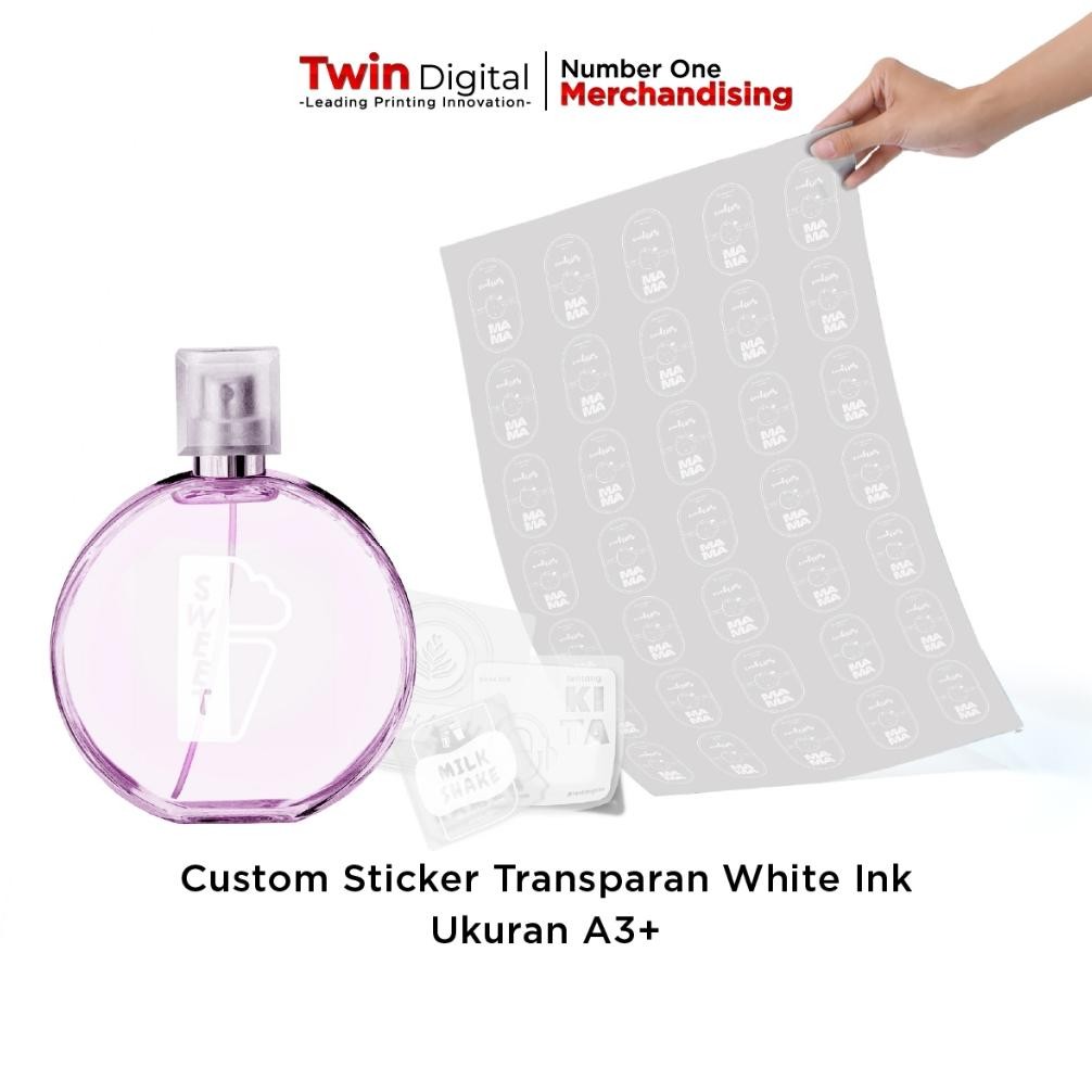 

Twindigital Custom Sticker Transparan White Ink /Label Sagel Kemasan - Stiker Transparan Tinta Putih Nugi