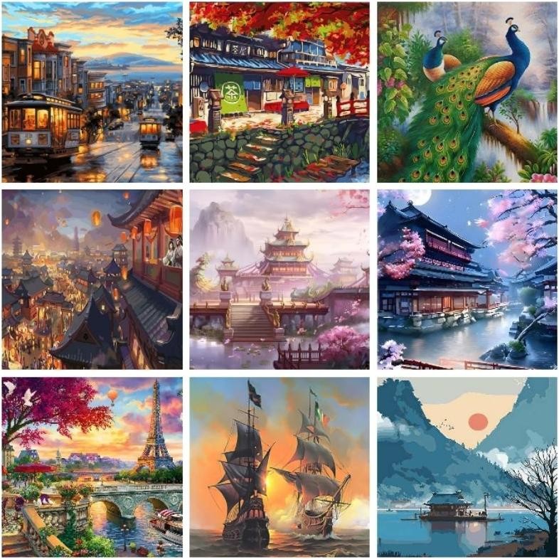 

READY STOCK [40x50cm] DIY Paint By Numbers Oil Painting Kit Canvas Paint by Numbers Terbaru Nugi