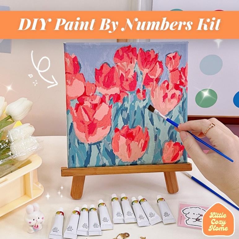 

DIY Paint By Numbers Kit Flowers Canvas 20x20cm / Paket Melukis DIY Bunga / Aesthetic Decoration / Dekorasi Rumah Imut Korean Kanvas Style Nugi