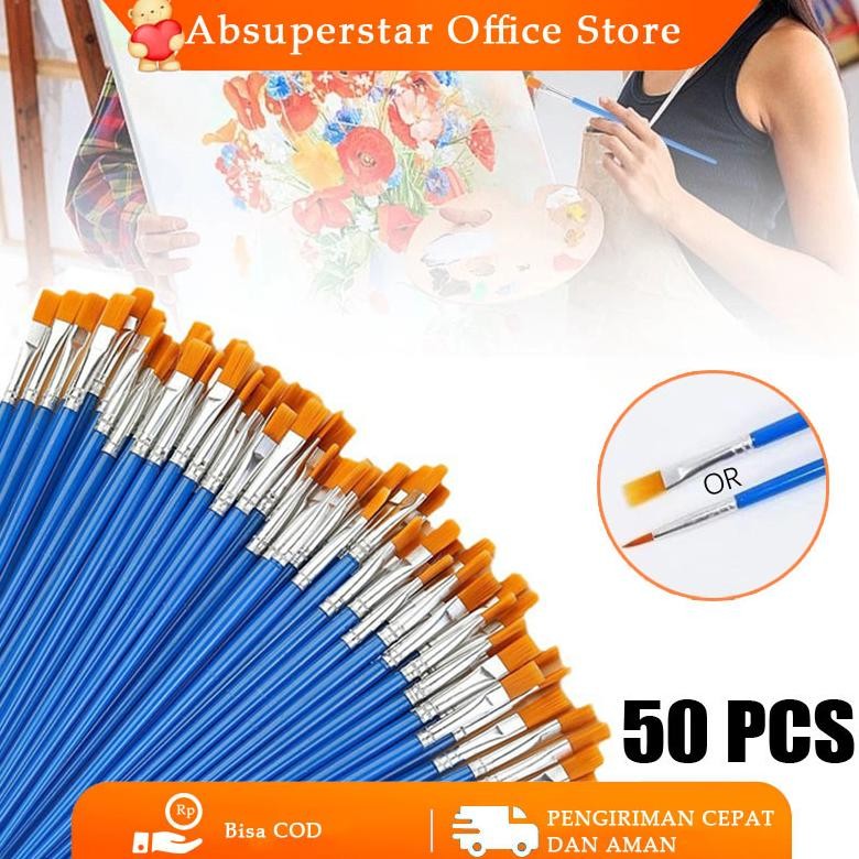 

50pcs Kuas Lukis Akrilik Bulu Nilon Cat Air/Kuas Cat Minyak/Set Kuas Lukis Lengkap Ujung Pointed Dan Flat Nugi