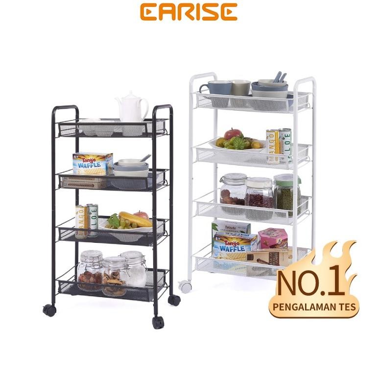 EARISE Rak Lantai Rak Troli Dorong 3 susun besi Rak penyimpanan Tingkat Rak Bumbu Dapur Sayur Troley