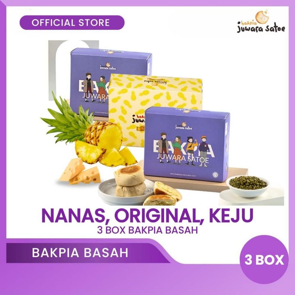 

NO_MORE BAKPIA JUWARA SATOE [ 3 Box ] Paket Mix Combo Bakpia Basah (Nanas, Original, Keju) - Oleh Oleh Khas Jogja