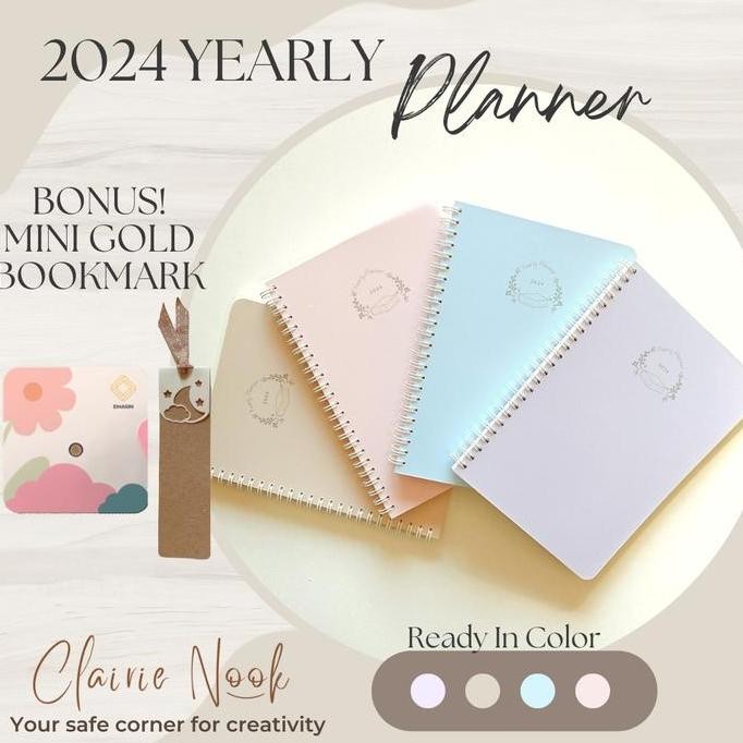 

Tersedia Clairie Nook Yearly Planner 2024 - Jurnal Diary Agenda Tahunan Estetik Wanita Muslimah