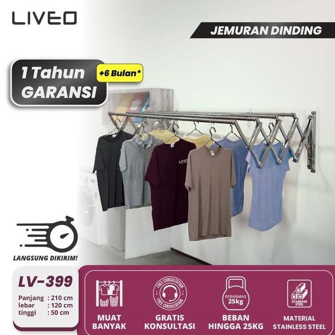 Jemuran Dinding Baju Stainless Steel Liveo LV399 Jemuran Lipat Gantung