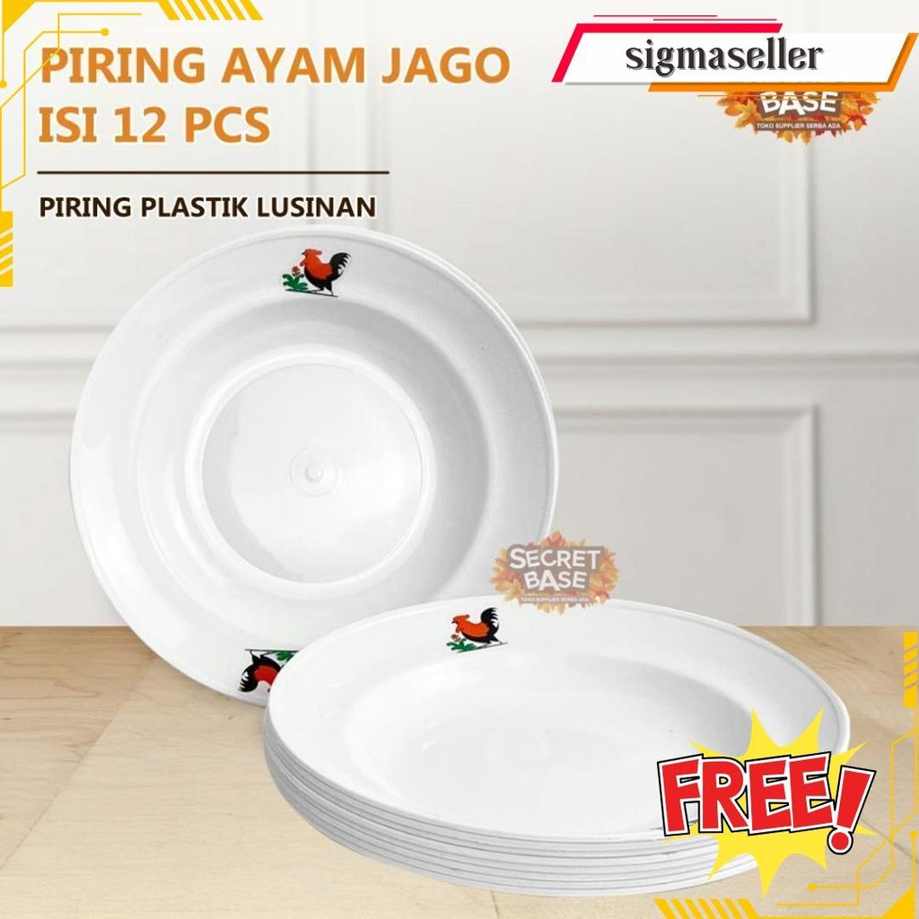 (Isi 12Pcs) Piring Ayam Jago - Piring Plastik Lusinan Tebal / Mangkok Prasmanan Aesthetic Buah Origi