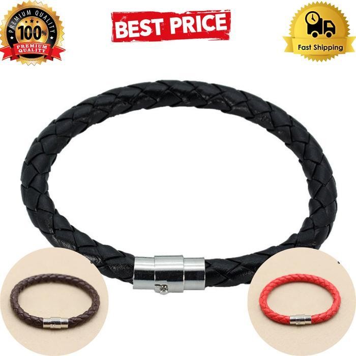 Tgs Gelang Pria Kulit Hitam Asli Simple Gelang Tangan Men Bracelet Ori G69