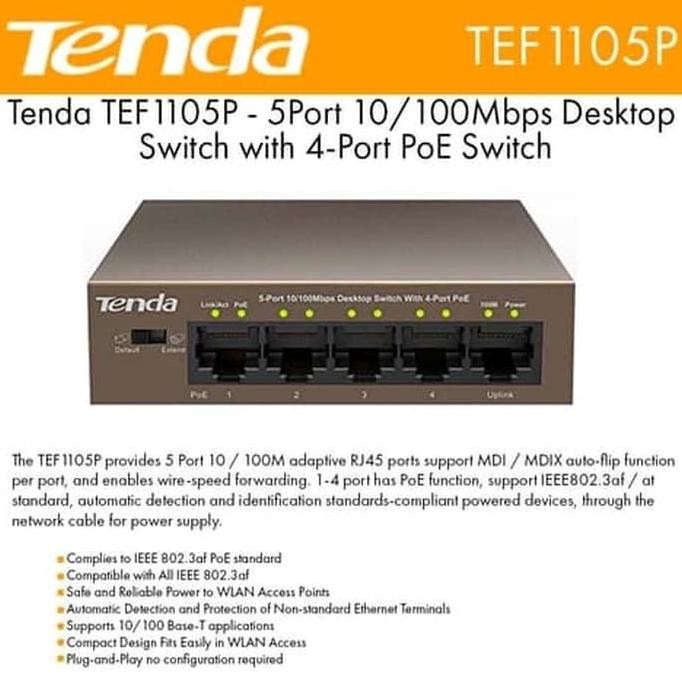 Tenda TEF1105P Switch 5 Port 4 POE CCTV SWITCH POE