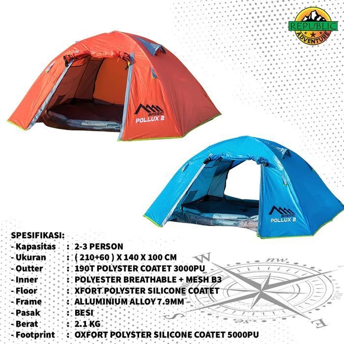 SO Tenda Bassic Pollux 2 Kapasitas 2 Orang Tenda Camping Ultralight - Tenda Compass 2P Tenda Alloy K