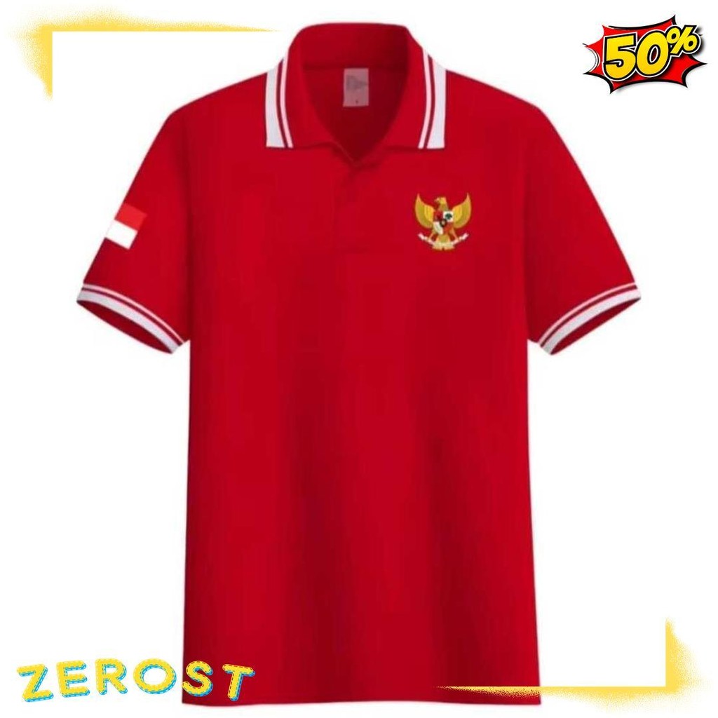 Polo List Unisex Lengan Pendek Logo Bendera Tangan + Garuda / Kaos Kerah Seragam Garuda / Cod Terlen