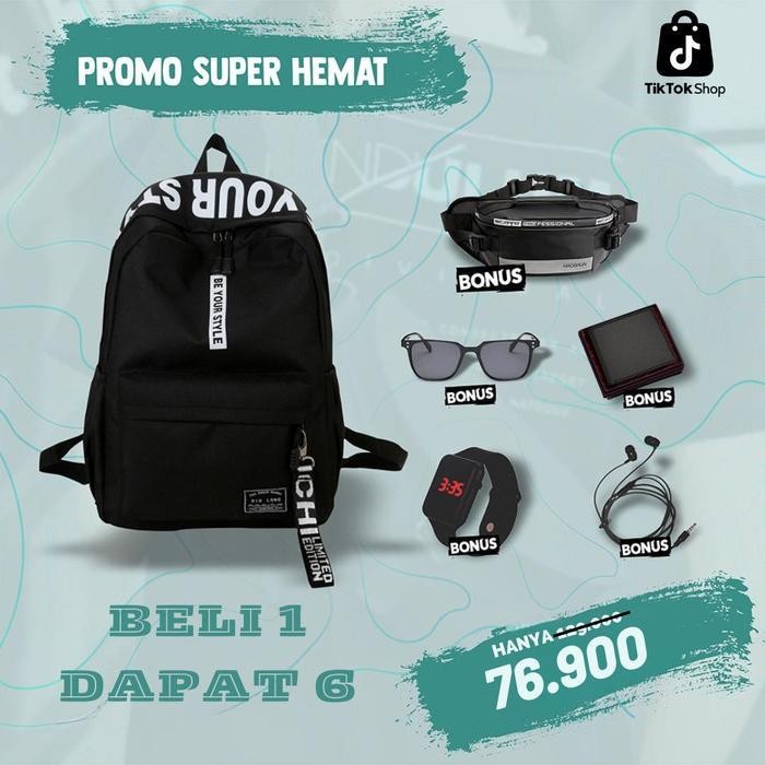 SO [BELI 1 DAPAT 6]PROMO SUPER HEMAT 2025 TAS RANSEL PROMO BUNDLING BELI 1 DAPAT 6 BAHAN KULIT PU Hi