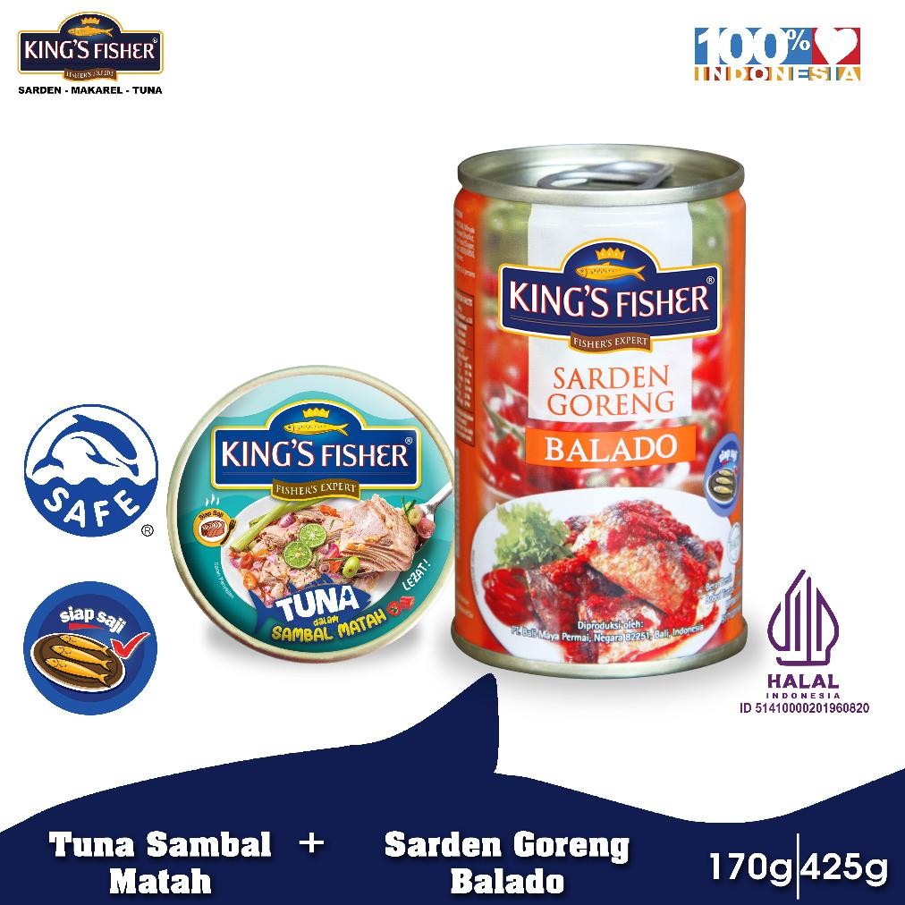 

NO_MORE Paket 2 pcs King's Fisher Sarden Goreng Rasa Balado 425g dan Tuna sambal matah 170g Makanan Kaleng