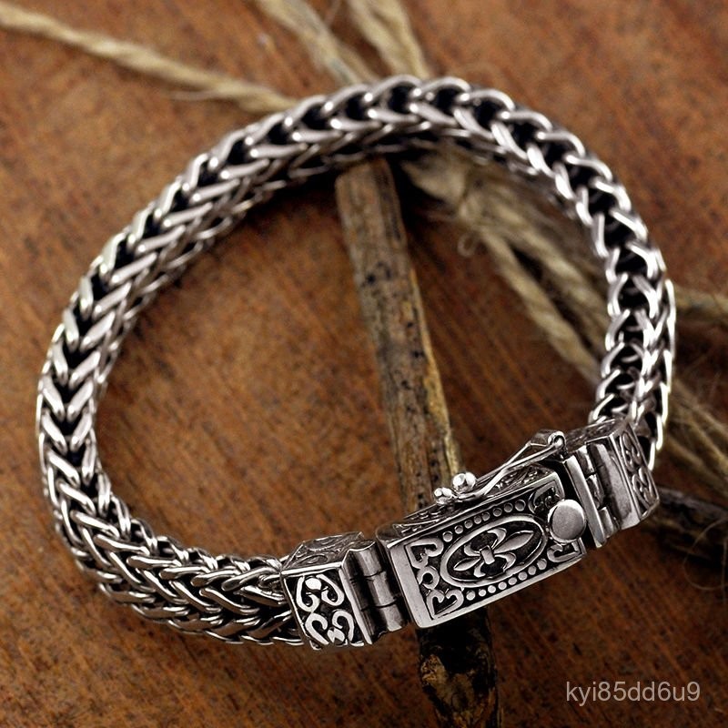 Fashion Retro Pria Perak Thailand Tenun Tangan925Gelang Perak Sterling 925