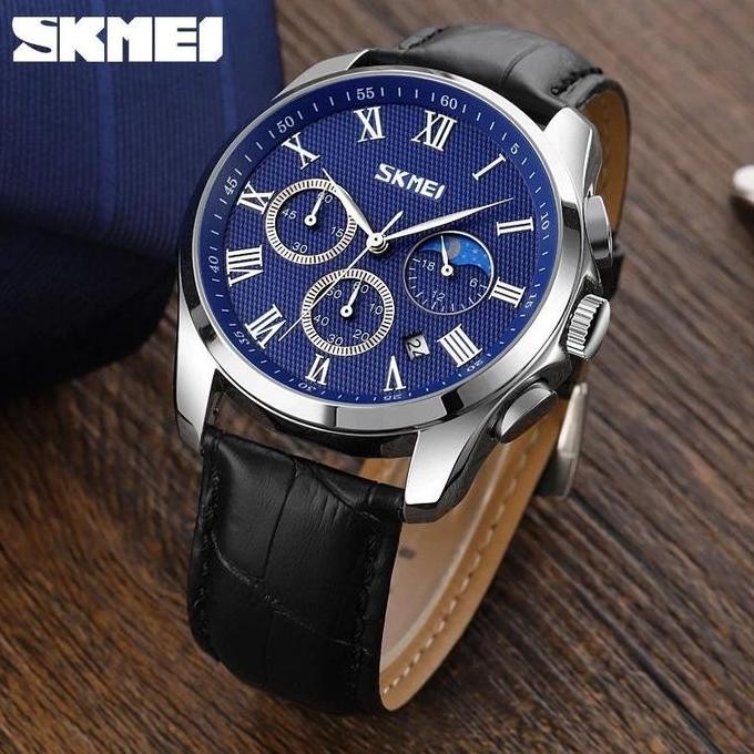 Jam Tangan Pria Analog Chronograph Casual Quartz Tali Kulit Skmei 9260