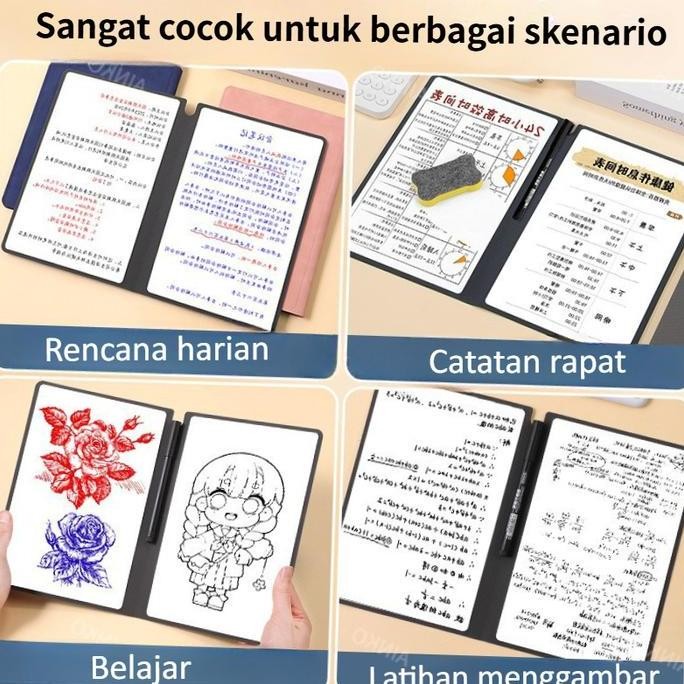 

READY PAPAN TULIS WHITEBOARD NOTEBOOK A5 PU LEATHER + PEN - BUKU CATATAN PORTABLE